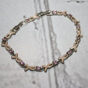 Beautiful silver and pink Breast Cancer link bracelet 7.25-8.5" AVON